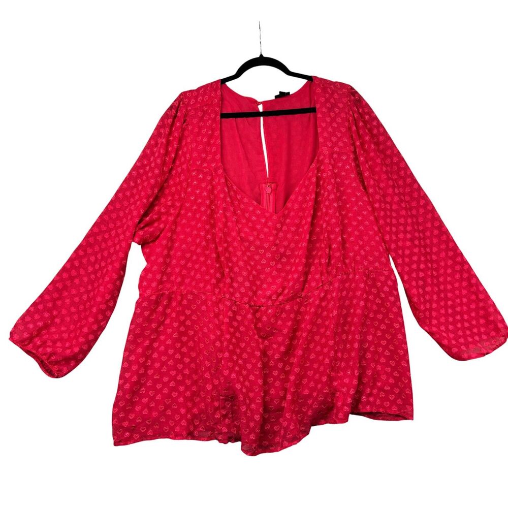 Torrid Top Women's 5 Red Puff Sleeve Peplum Sweetheart Clip Heart Valentines